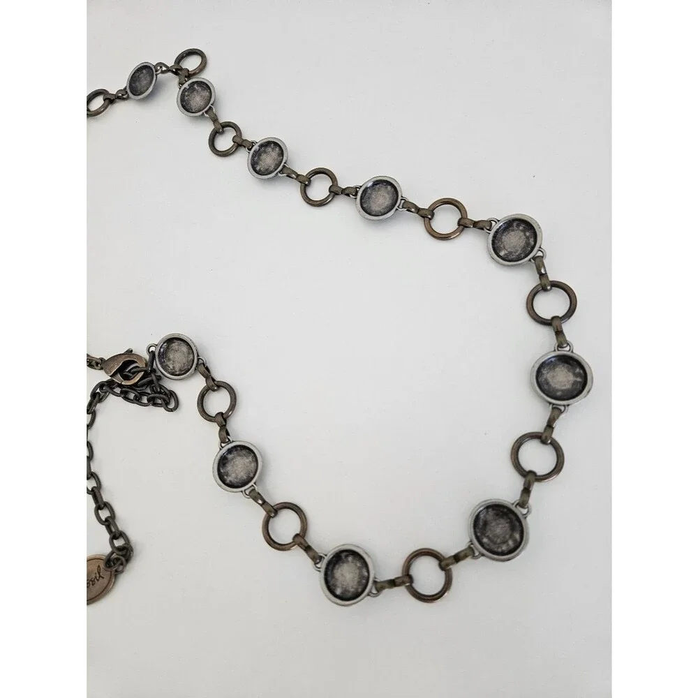 Fossil Medallion Brass Silver Ring Chain Belt Adjustable One Size Rodeo Western